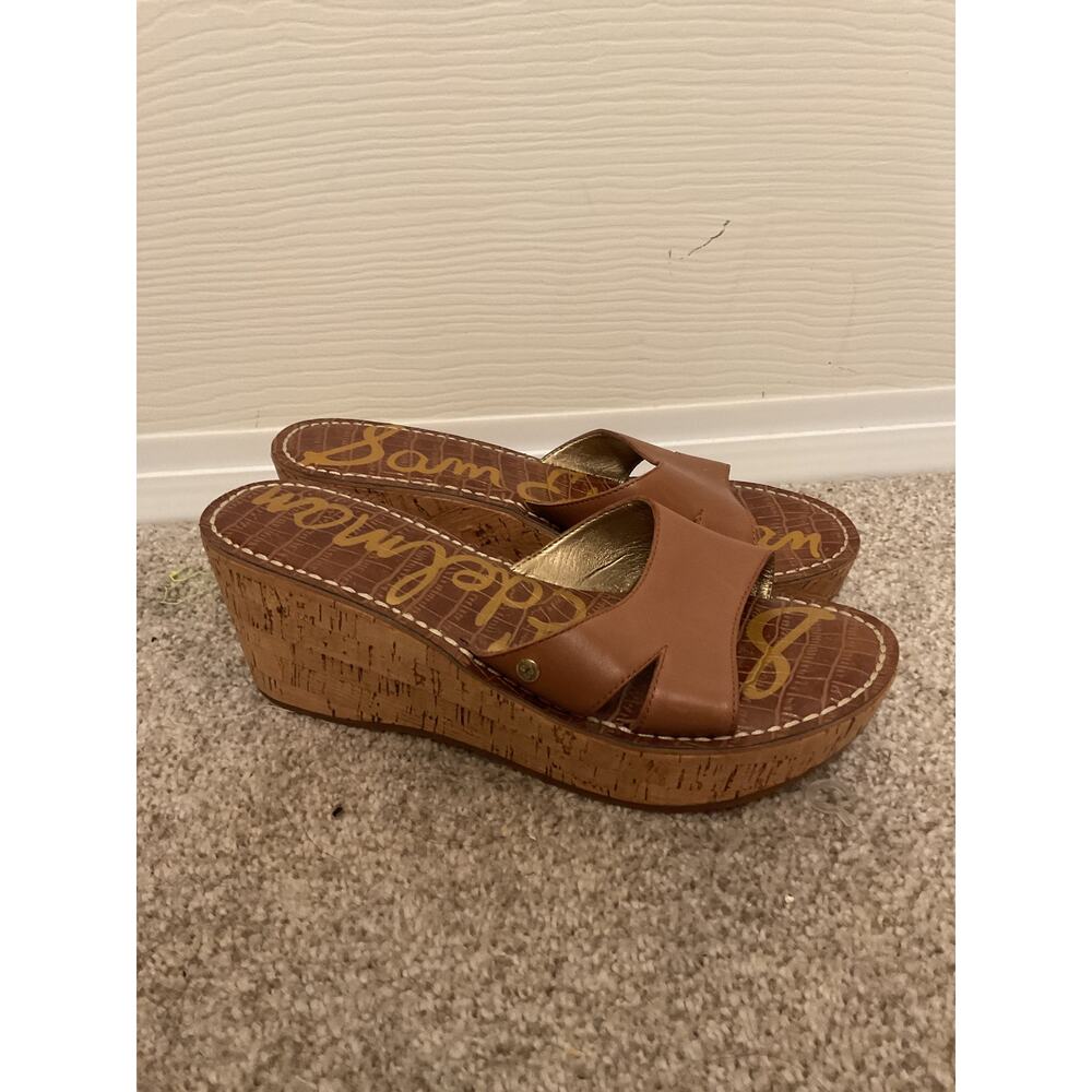 Sam Edelman Reid Brown Leather Wedge Sandals, sz 8.5 - Picture 2 of 7